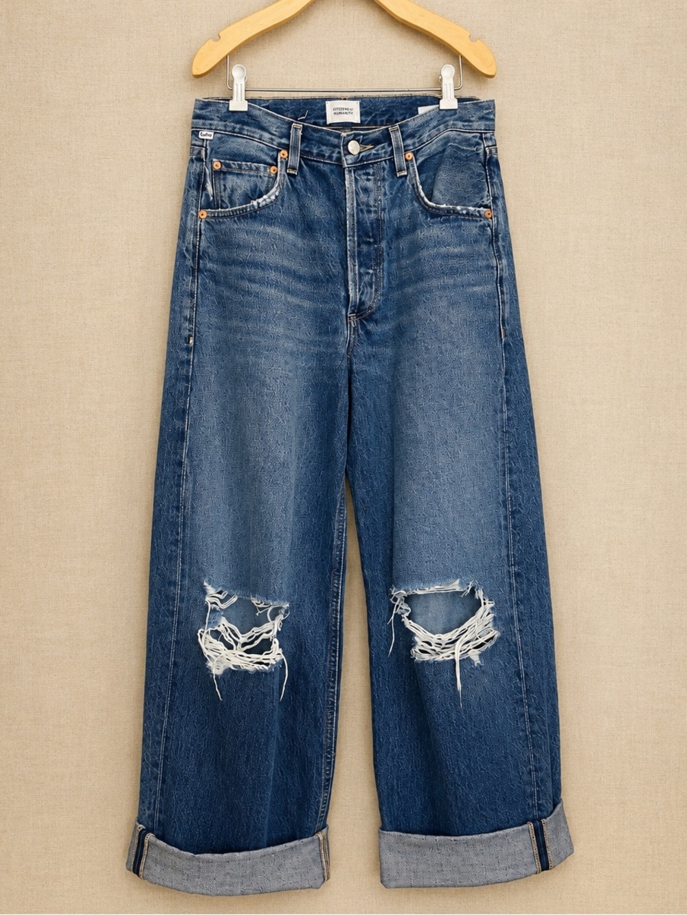 CITIZENS OF HUMANITY Ayla Baggy Wide Leg Cuffed Distressed Jeans 26